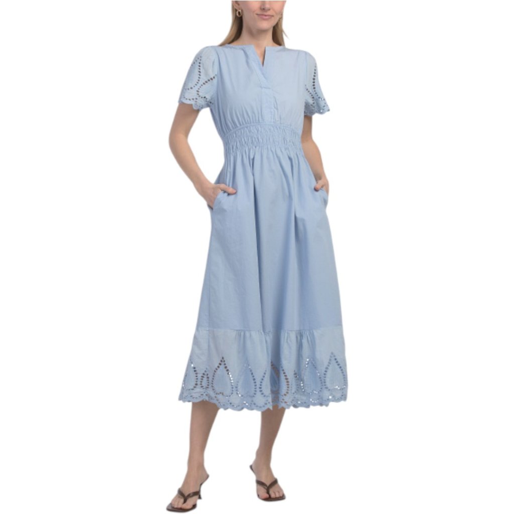 Bellambra Made In Italy Short Sleeve Eyelet Inserts Maxi Dress